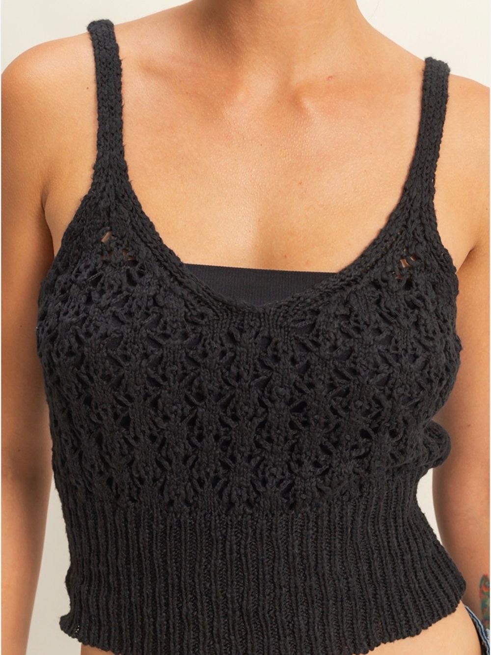 Black Crochet Knit Crop Tank Top - NWT - Medium - Picture 5 of 6